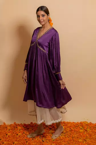 Violet front yoke kurta set