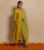 Mustard front yoke kurta set