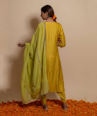 Mustard front yoke kurta set 2