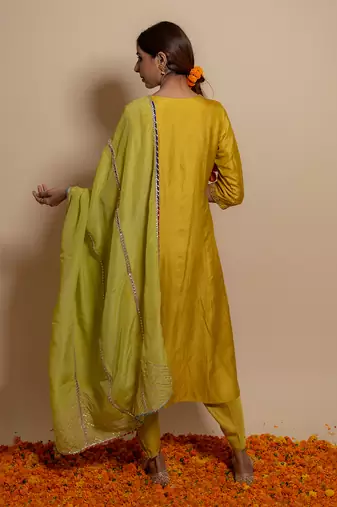 Mustard front yoke kurta set