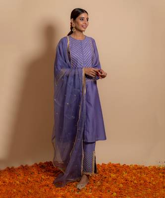 Lilac front yoke kurta set 1