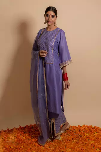 Lilac front yoke kurta set