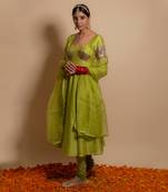 Green front gota patch anarkali set