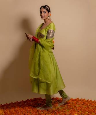 Green front gota patch anarkali set 2