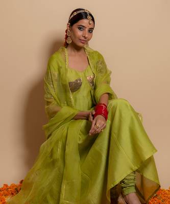 Green front gota patch anarkali set 3