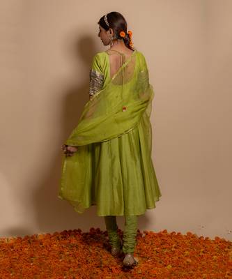 Green front gota patch anarkali set 4