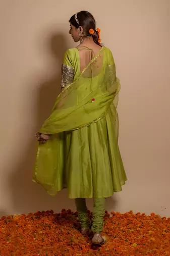 Green front gota patch anarkali set