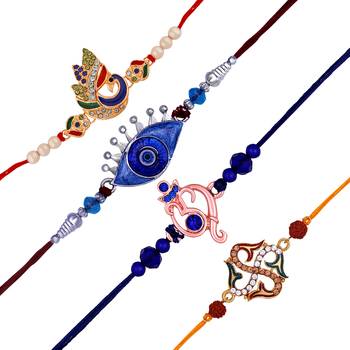 Mahi multicolor combo of evil eye, ganpati, swastik and peacock shaped rakhi set for brother's(rco1105541m) 4