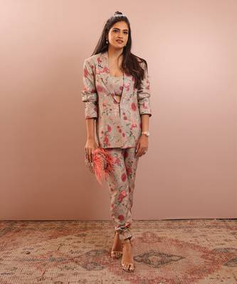 Grey gulbagh print blazer set 3