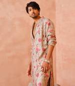 Grey gulbagh print bomber kurta with jogger pant