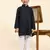 Navy Blue Stripes Cotton Jacquard Kurta Pajama Set for Boys\\Traditional Wear