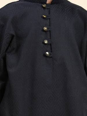 Navy Blue Stripes Cotton Jacquard Kurta Pajama Set for Boys\\Traditional Wear 7