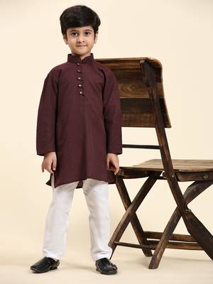 Maroon Stripes Cotton Jacquard Kurta Pajama Set for Boys\\Traditional Wear 1