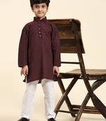 Maroon Stripes Cotton Jacquard Kurta Pajama Set for Boys\\Traditional Wear