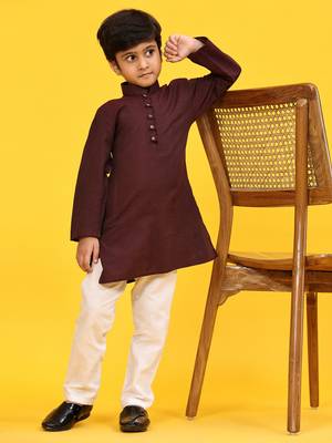 Maroon Stripes Cotton Jacquard Kurta Pajama Set for Boys\\Traditional Wear 2