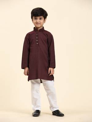 Maroon Stripes Cotton Jacquard Kurta Pajama Set for Boys\\Traditional Wear 3