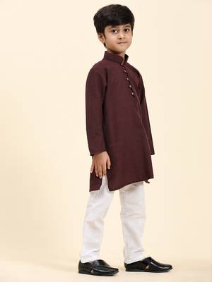 Maroon Stripes Cotton Jacquard Kurta Pajama Set for Boys\\Traditional Wear 4