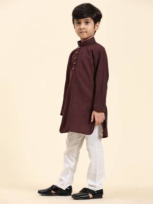Maroon Stripes Cotton Jacquard Kurta Pajama Set for Boys\\Traditional Wear 5