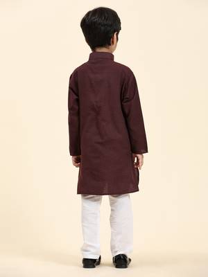 Maroon Stripes Cotton Jacquard Kurta Pajama Set for Boys\\Traditional Wear 6