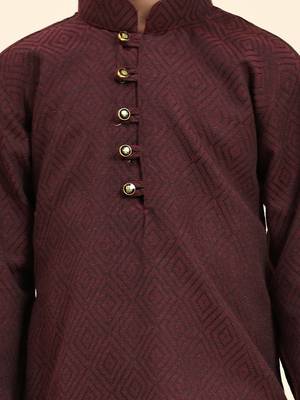 Maroon Stripes Cotton Jacquard Kurta Pajama Set for Boys\\Traditional Wear 7