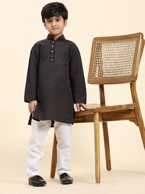Black Stripes Cotton Jacquard Kurta Pajama Set for Boys\\Traditional Wear 1