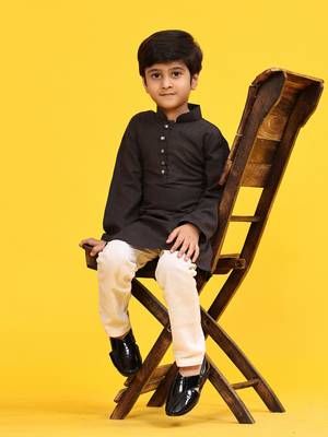 Black Stripes Cotton Jacquard Kurta Pajama Set for Boys\\Traditional Wear 2