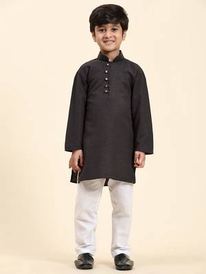 Black Stripes Cotton Jacquard Kurta Pajama Set for Boys\\Traditional Wear 3