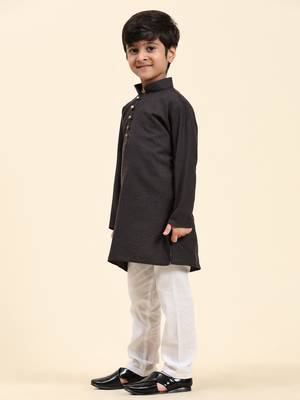 Black Stripes Cotton Jacquard Kurta Pajama Set for Boys\\Traditional Wear 4