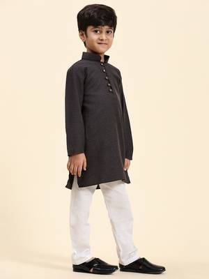 Black Stripes Cotton Jacquard Kurta Pajama Set for Boys\\Traditional Wear 5