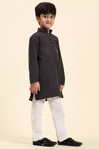 Black Stripes Cotton Jacquard Kurta Pajama Set for Boys\\Traditional Wear