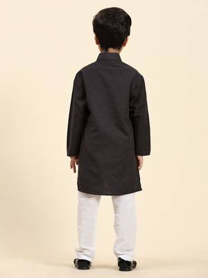 Black Stripes Cotton Jacquard Kurta Pajama Set for Boys\\Traditional Wear 6