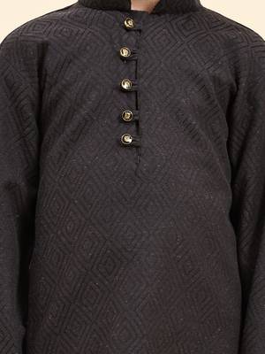 Black Stripes Cotton Jacquard Kurta Pajama Set for Boys\\Traditional Wear 7