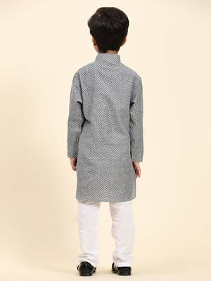 Grey Stripes Cotton Jacquard Kurta Pajama Set for Boys\\Traditional Wear 6