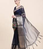 Rujave Navy Blue Chiffon Sarees With Blouse