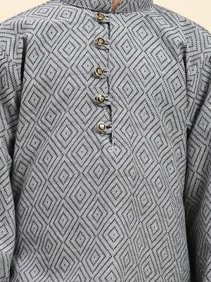 Grey Stripes Cotton Jacquard Kurta Pajama Set for Boys\\Traditional Wear 7