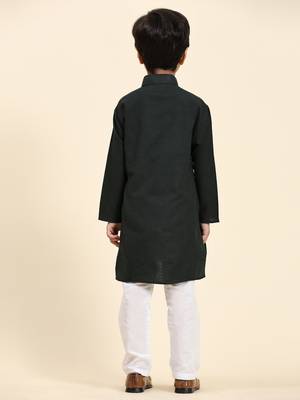 Dark Green Stripes Cotton Jacquard Kurta Pajama Set for Boys\\Traditional Wear 6