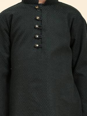 Dark Green Stripes Cotton Jacquard Kurta Pajama Set for Boys\\Traditional Wear 7
