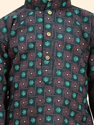 Green Stripes Cotton Jacquard Kurta Pajama Set for Boys\\Traditional Wear 6
