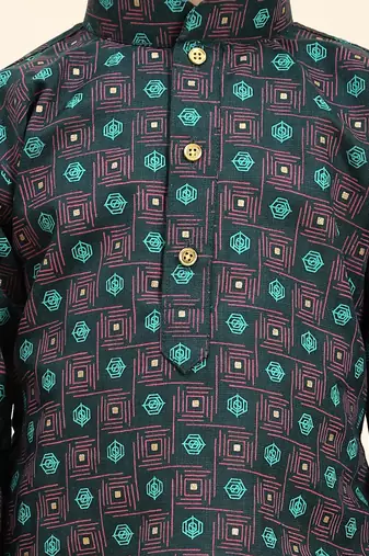 Green Stripes Cotton Jacquard Kurta Pajama Set for Boys\\Traditional Wear