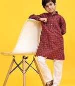 Maroon Stripes Cotton Jacquard Kurta Pajama Set for Boys\\Traditional Wear