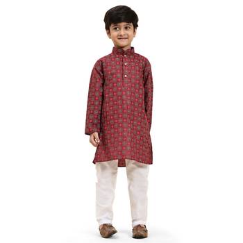 Maroon Stripes Cotton Jacquard Kurta Pajama Set for Boys\\Traditional Wear 3