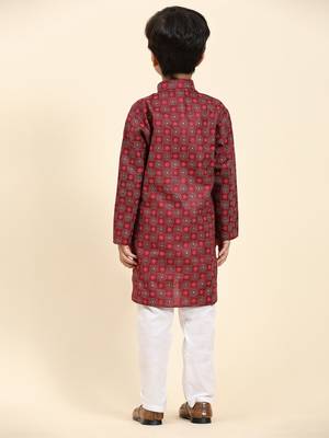 Maroon Stripes Cotton Jacquard Kurta Pajama Set for Boys\\Traditional Wear 7
