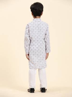 White Stripes Cotton Jacquard Kurta Pajama Set for Boys\\Traditional Wear 1