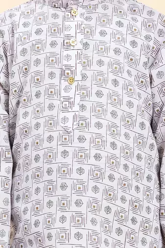 White Stripes Cotton Jacquard Kurta Pajama Set for Boys\\Traditional Wear