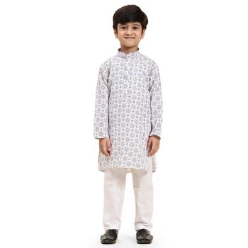 White Stripes Cotton Jacquard Kurta Pajama Set for Boys\\Traditional Wear 3