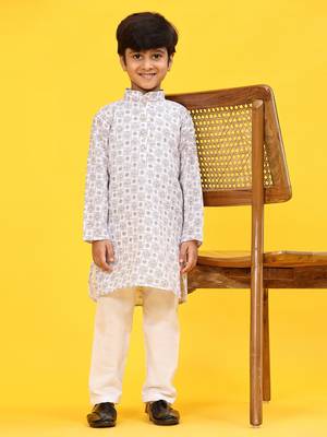 White Stripes Cotton Jacquard Kurta Pajama Set for Boys\\Traditional Wear 8