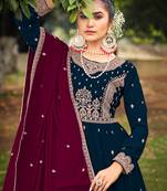 Navy Blue Contrast Palazzo Suit For Women