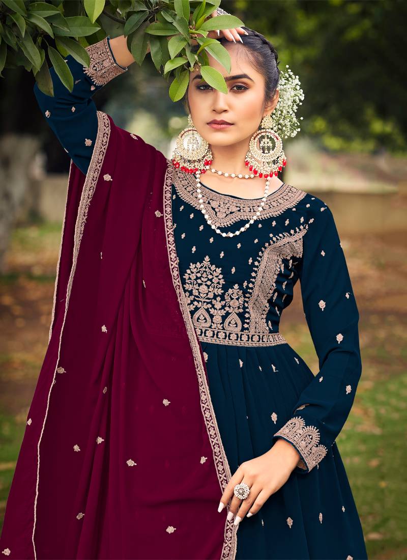 Navy blue contrast palazzo suit for women