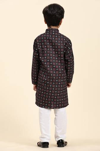 Black Stripes Cotton Jacquard Kurta Pajama Set for Boys\\Traditional Wear