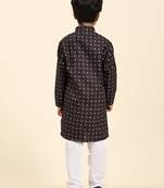 Black Stripes Cotton Jacquard Kurta Pajama Set for Boys\\Traditional Wear